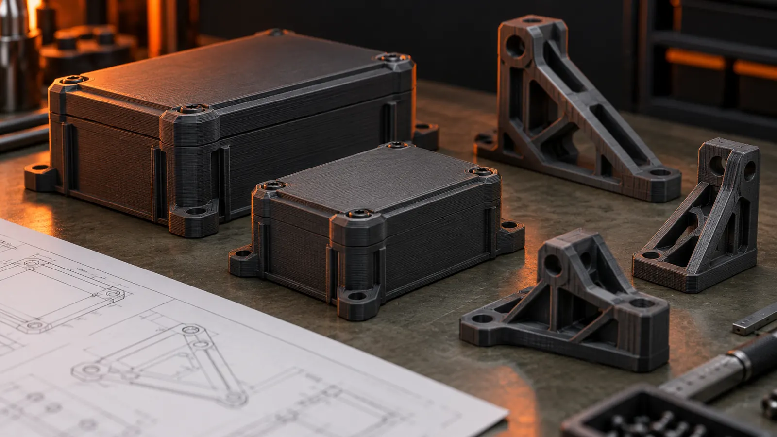 3D baskıyla üretilmiş elektronik muhafaza kutuları ve hafif taşıyıcı braketler