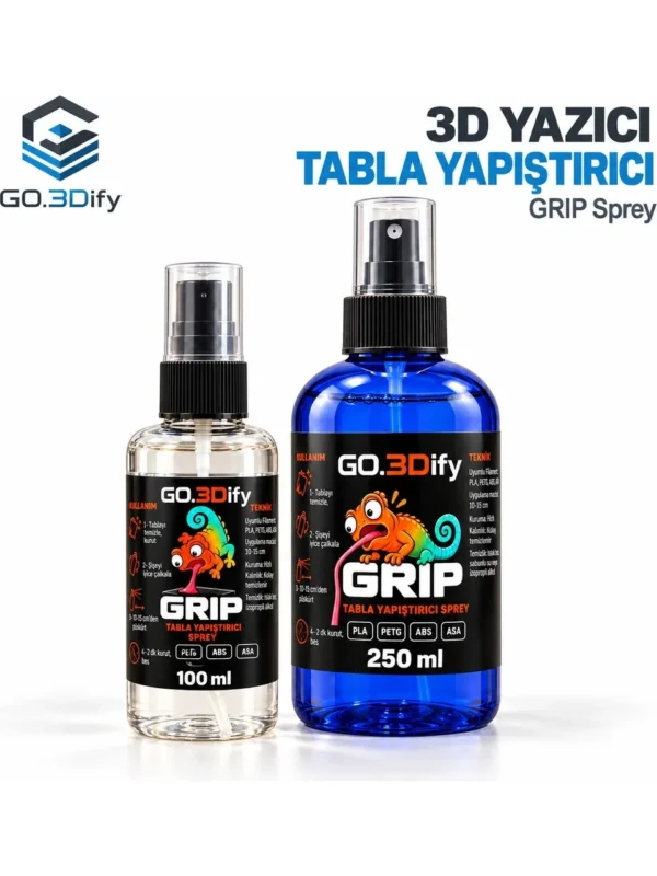 GO.3Dify Grip 3D yazıcı tabla yapıştırıcı sprey, 100 ml ve 250 ml şişe